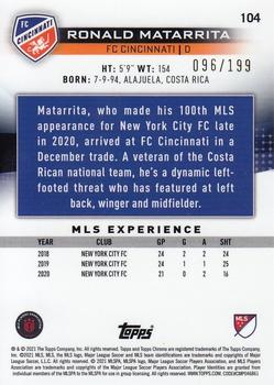 2021 Topps Chrome MLS - Blue Wave Refractor #104 Ronald Matarrita Back