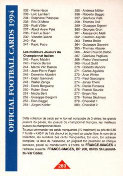 1994 Panini French League #280 Checklist Back