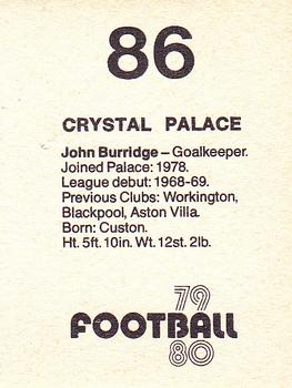 1979-80 Transimage Football Stickers #86 John Burridge Back