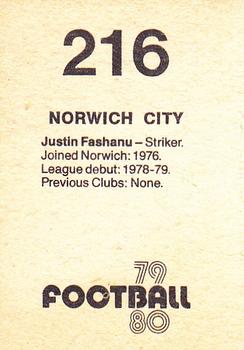 1979-80 Transimage Football Stickers #216 Justin Fashanu Back