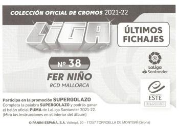 2021-22 Panini LaLiga Santander Este Stickers - Ultimos Fichajes #688 Fer Nino Back