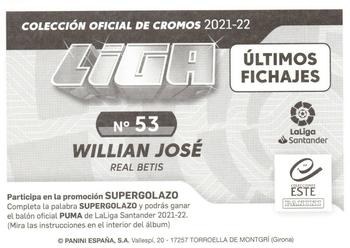 2021-22 Panini LaLiga Santander Este Stickers - Ultimos Fichajes #703 Willian Jose Back
