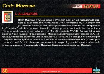 1993 Score Gold Calcio #30 Carlo Mazzone Back