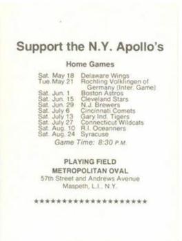 1974 New York Apollo #NNO Pete Stasinopoulos Back