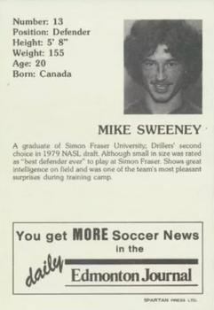 1980 Edmonton Journal Edmonton Drillers #NNO Mike Sweeney Back