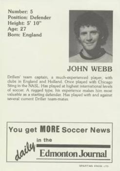1980 Edmonton Journal Edmonton Drillers #NNO John Webb Back
