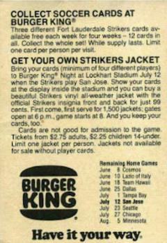 1977 Burger King Fort Lauderdale Strikers #NNO Ron Newman Back