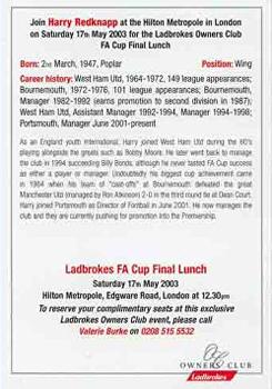2003 Ladbroke's Owners Club Football Personalities #NNO Harry Redknapp Back