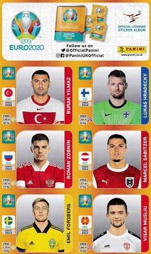 2021 Panini UEFA Euro 2020 Tournament Edition - Sun Promo Sheets #2 Burak Yilmaz / Lukas Hradecky / Roman Zobnin / Marcel Sabitzer / Emil Forsberg / Visar Musliu Front
