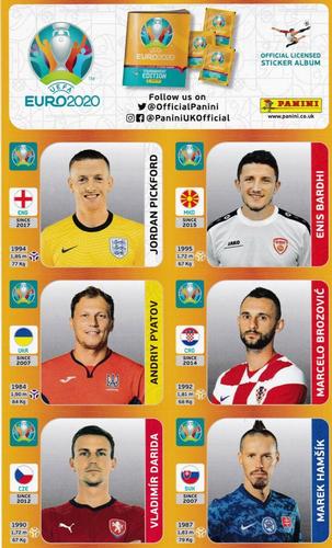 2021 Panini UEFA Euro 2020 Tournament Edition - Sun Promo Sheets #3 Jordan Pickford / Enis Bardhi / Andriy Pyatov / Marcelo Brozovic / Vladimir Darida / Marek Hamsik Front