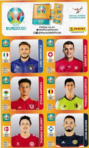 2021 Panini UEFA Euro 2020 Tournament Edition - Sun Promo Sheets #5 Ciro Immobile / Granit Xhaka / Ethan Ampadu / Thibaut Courtois / Thomas Delaney / John McGinn Front
