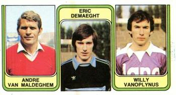 1982-83 Panini Football 83 (Belgium) #383 Andre van Maldeghem  / Eric Demaeght / Willy Vanoplynus Front