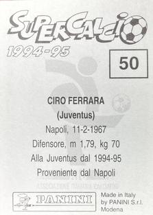 1994-95 Panini Supercalcio Stickers #50 Ciro Ferrara Back