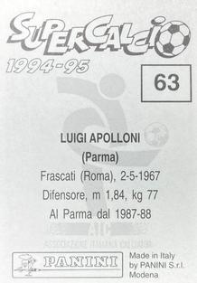 1994-95 Panini Supercalcio Stickers #63 Luigi Apolloni Back
