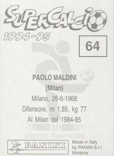 1994-95 Panini Supercalcio Stickers #64 Paolo Maldini Back