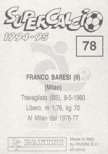 1994-95 Panini Supercalcio Stickers #78 Franco Baresi Back