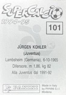 1994-95 Panini Supercalcio Stickers #101 Jurgen Kohler Back