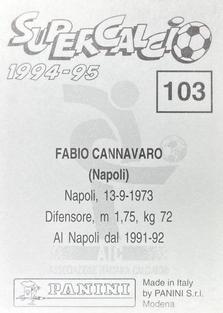 1994-95 Panini Supercalcio Stickers #103 Fabio Cannavaro Back
