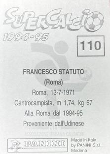 1994-95 Panini Supercalcio Stickers #110 Francesco Statuto Back