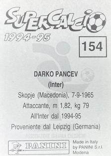 1994-95 Panini Supercalcio Stickers #154 Darko Pancev Back