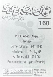 1994-95 Panini Supercalcio Stickers #160 Abedi Pele Back