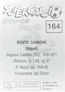 1994-95 Panini Supercalcio Stickers #164 Benito Carbone Back