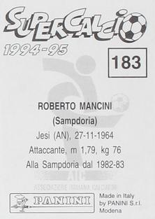 1994-95 Panini Supercalcio Stickers #183 Roberto Mancini Back