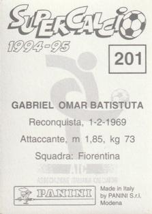 1994-95 Panini Supercalcio Stickers #201 Gabriel Batistuta Back
