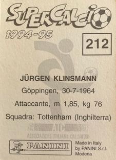 1994-95 Panini Supercalcio Stickers #212 Jurgen Klinsmann Back