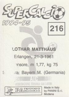 1994-95 Panini Supercalcio Stickers #216 Lothar Matthaus Back