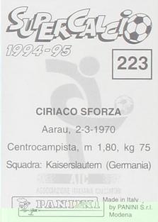 1994-95 Panini Supercalcio Stickers #223 Ciriaco Sforza Back