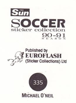 1990-91 The Sun Soccer Stickers #335 Michael O'Neill Back