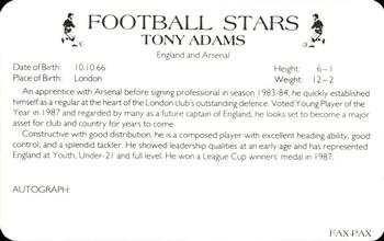 1988 Fax-Pax Football Stars #NNO Tony Adams Back