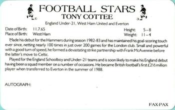 1988 Fax-Pax Football Stars #NNO Tony Cottee Back