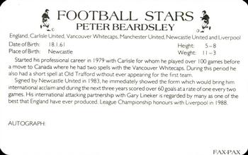 1988 Fax-Pax Football Stars #NNO Peter Beardsley Back