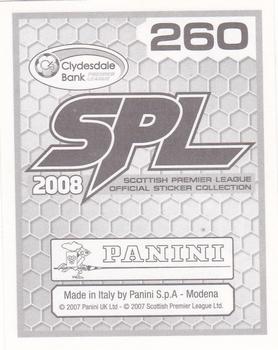 2008 Panini SPL Stickers #260 Dean Shiels Back