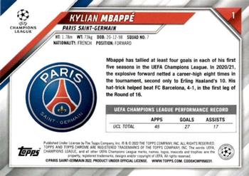 2021-22 Topps Chrome UEFA Champions League #1 Kylian Mbappé Back