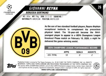 2021-22 Topps Chrome UEFA Champions League #26 Giovanni Reyna Back