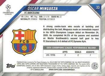 2021-22 Topps Chrome UEFA Champions League #33 Óscar Mingueza Back
