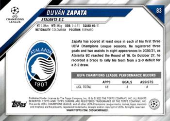 2021-22 Topps Chrome UEFA Champions League #83 Duván Zapata Back