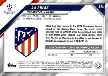 2021-22 Topps Chrome UEFA Champions League #134 Jan Oblak Back