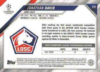2021-22 Topps Chrome UEFA Champions League #191 Jonathan David Back