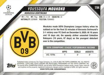 2021-22 Topps Chrome UEFA Champions League #194 Youssoufa Moukoko Back