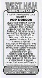 2015 Philip Neill West Ham Legends #9 Pop Robson Back