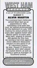 2015 Philip Neill West Ham Legends #11 Alvin Martin Back