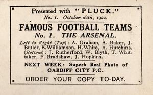 1922-23 Pluck Famous Football Teams #1 Arsenal FC Back