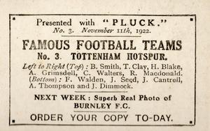 1922-23 Pluck Famous Football Teams #3 Tottenham Hotspur Back