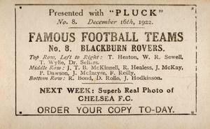 1922-23 Pluck Famous Football Teams #8 Blackburn Rovers Back