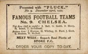 1922-23 Pluck Famous Football Teams #9 Chelsea FC Back
