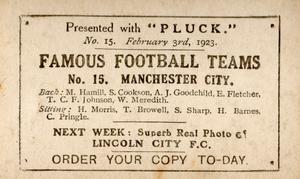 1922-23 Pluck Famous Football Teams #15 Manchester City Back